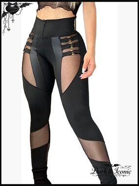 High Rise Leggings with Cutouts Sheer Mesh Skinny Pants
